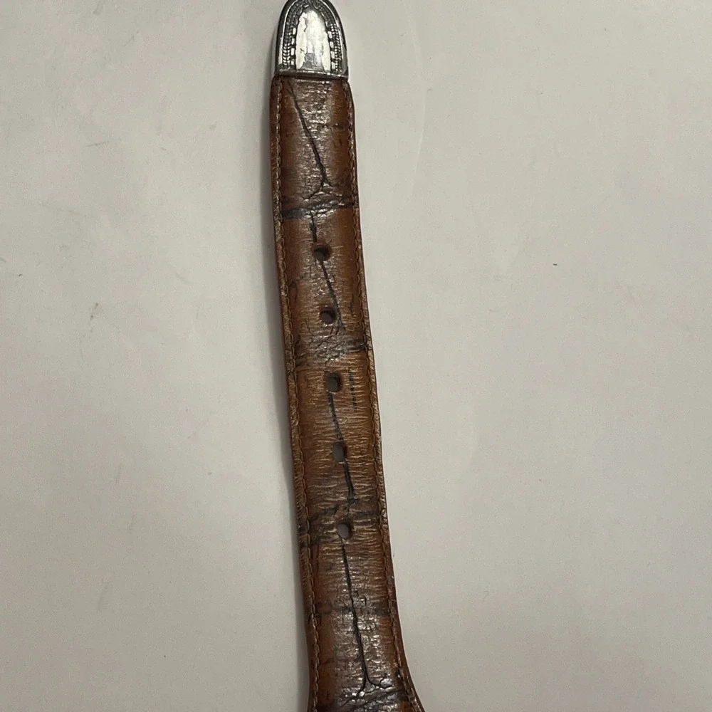 WORN Onyx Brighton Leather Belt Mens Sz 40 Brown #12506‎ Croc Alligator Embossed